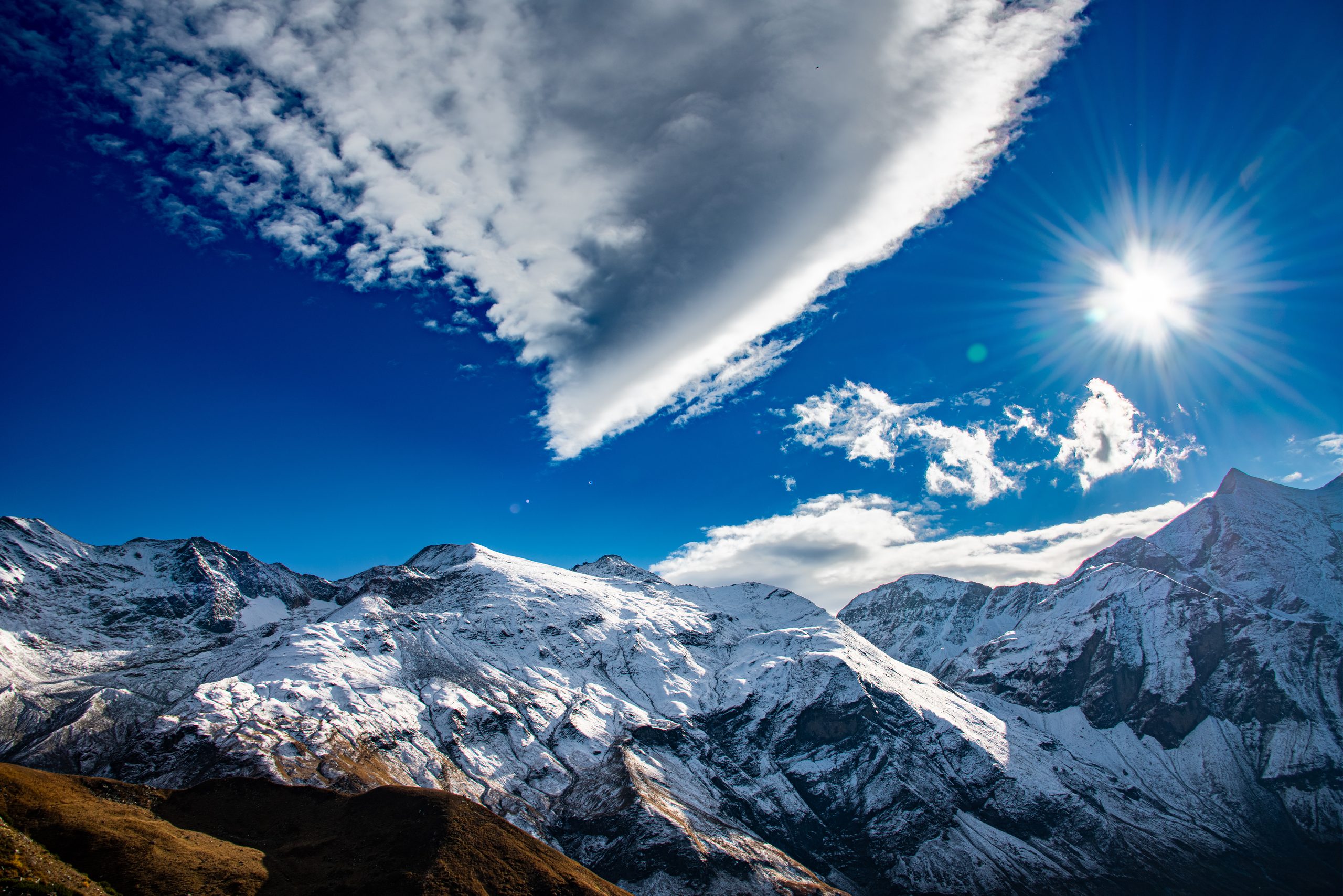 Snow-capped peaks along the Grossglockner High Alpine Road in late summer